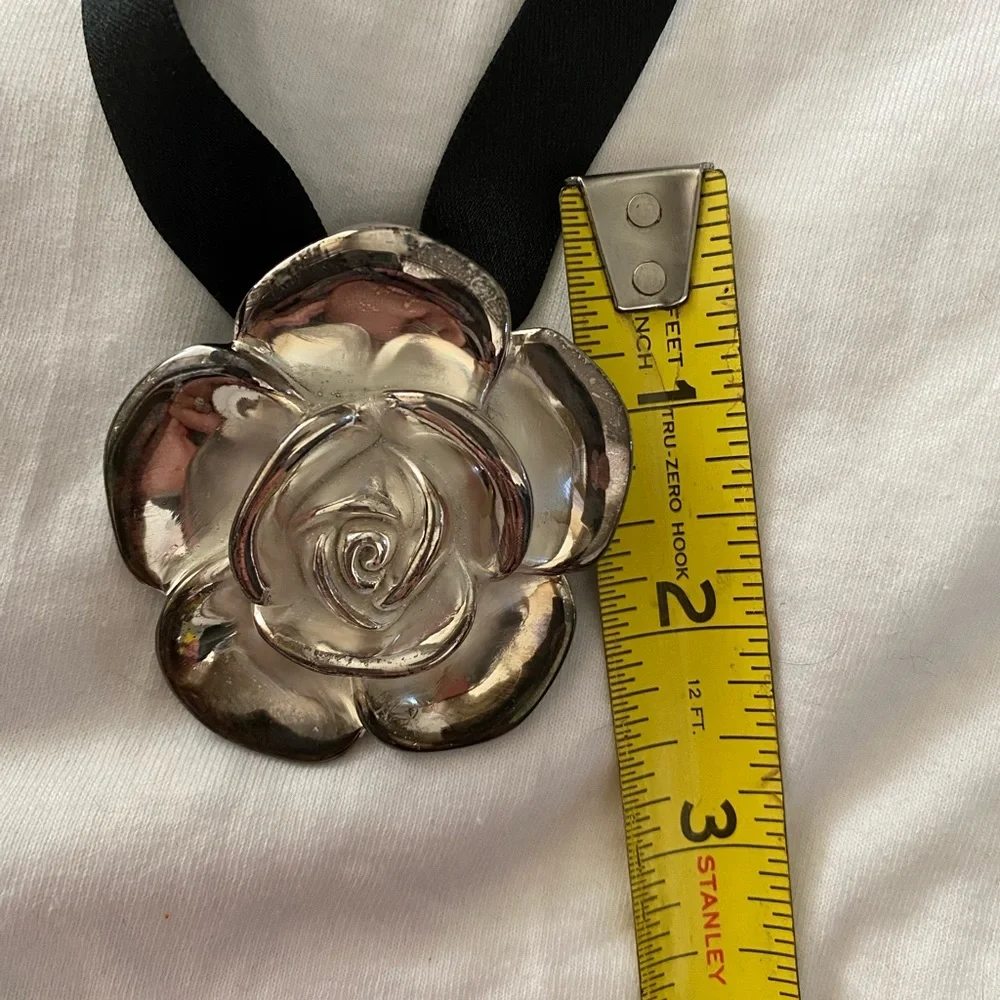 Vintage Milor Italy 925 Silver 2.25" Rose Pendant - Picture 3 of 4